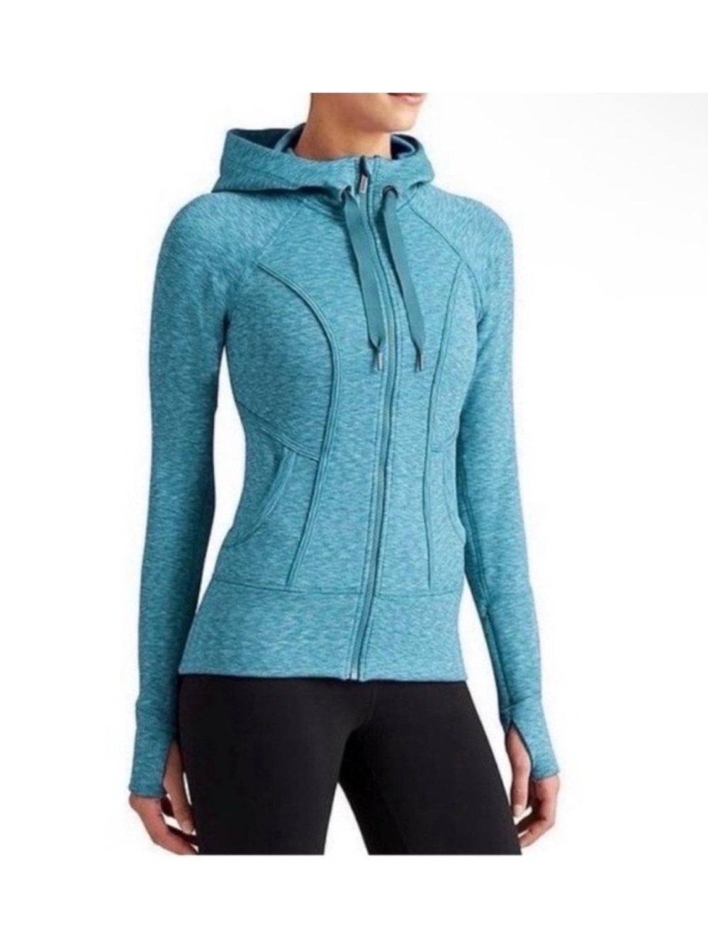 ATHLETA TURQUOISE BLUE SPACE DYE FULL ZIP HOODED JACKET